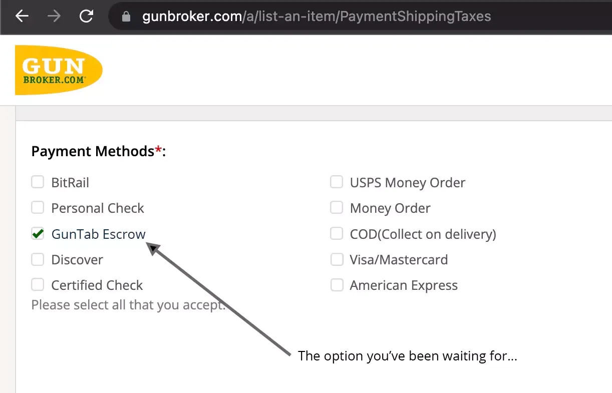 Official payment method on GunBroker